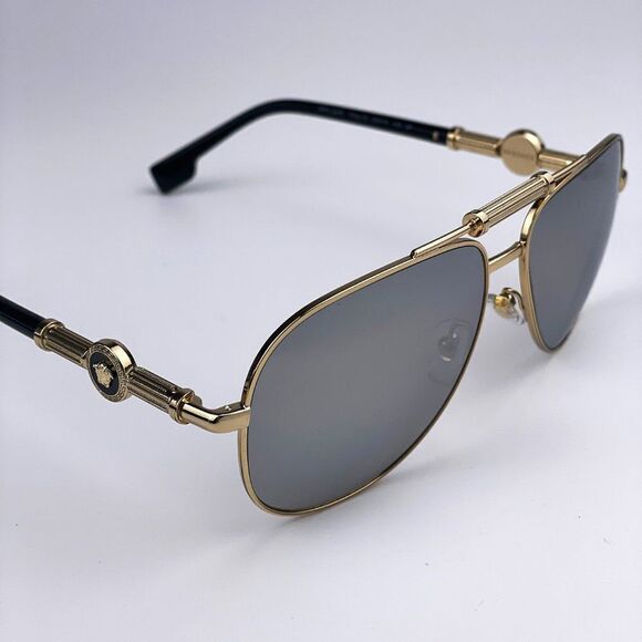 NEW Versace VE2236 1002Z3 Gold Silver Mirrored Polarized Pilot Unisex Sunglasses - Picture 6 of 15